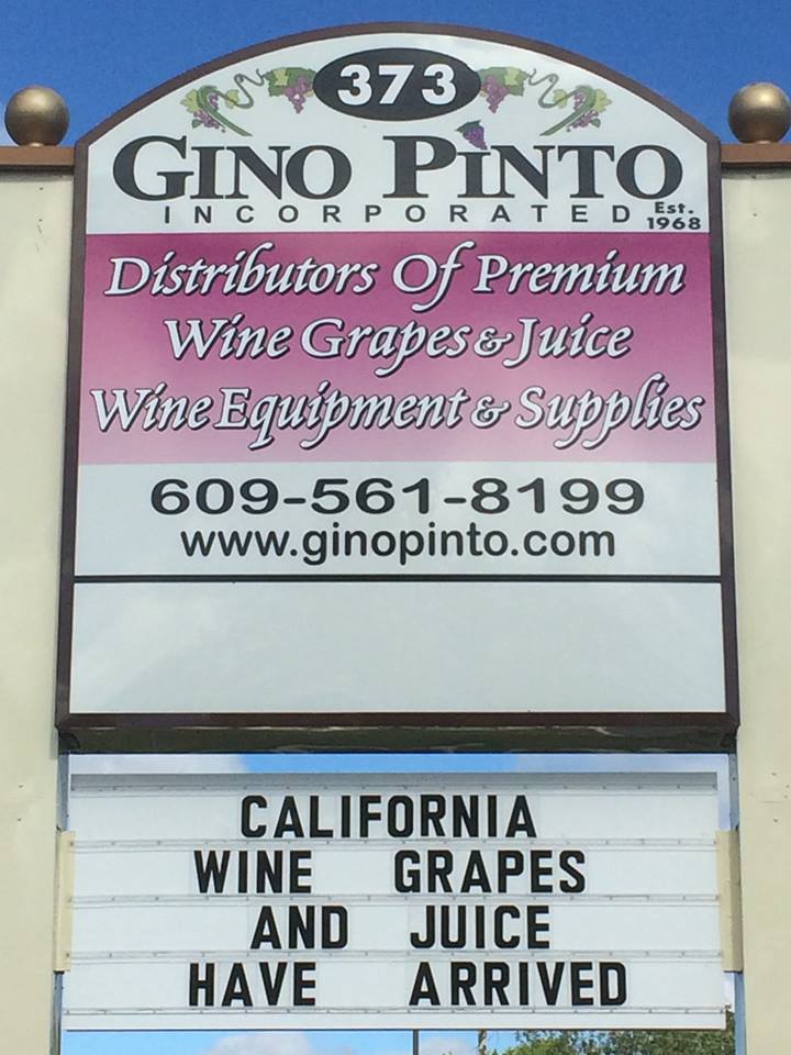 Gino Pinto winemaking equipment sign